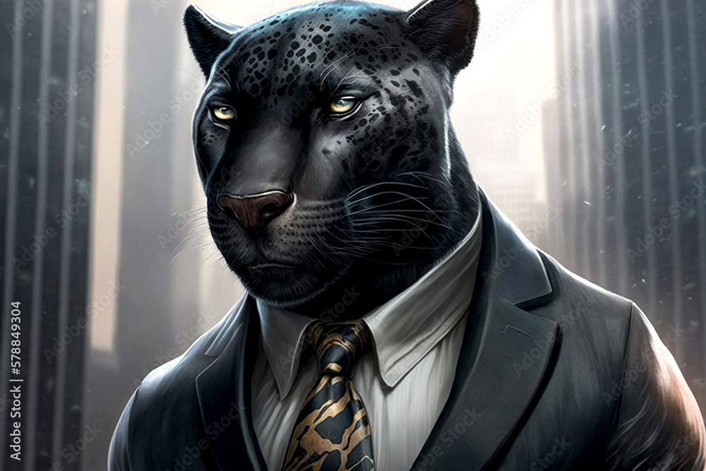 Wall mural panther animal in business suit . generative ai