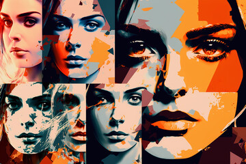 woman faces collage  emotions  modern abstract background