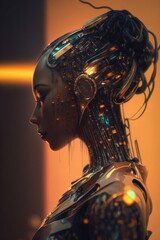 A futuristic robot in profile. Generative AI.