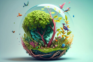 Fototapeta world environment and Earth day concept with green globe obraz