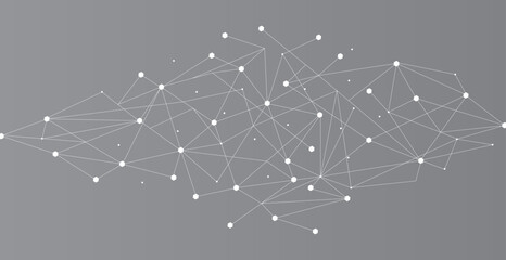 White network. Abstract connection on grey background. Network technology background with dots and lines for desktop. Ai system background. Abstract data concept. Line background, network technology