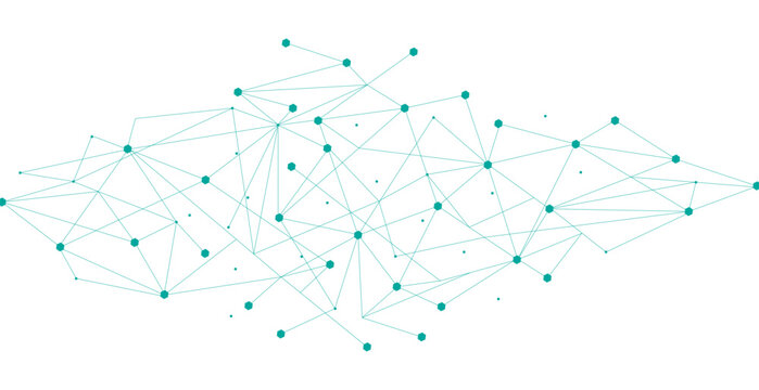 Teal network. Abstract connection on white background. Network technology background with dots and lines for desktop. Ai system background. Abstract data concept. Line background, network technology
