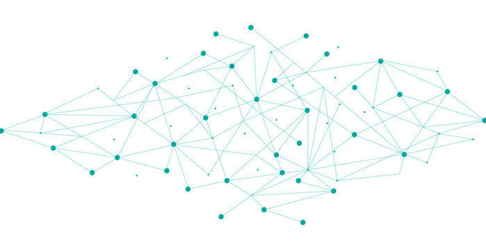 Teal network. Abstract connection on white background. Network technology background with dots and lines for desktop. Ai system background. Abstract data concept. Line background, network technology