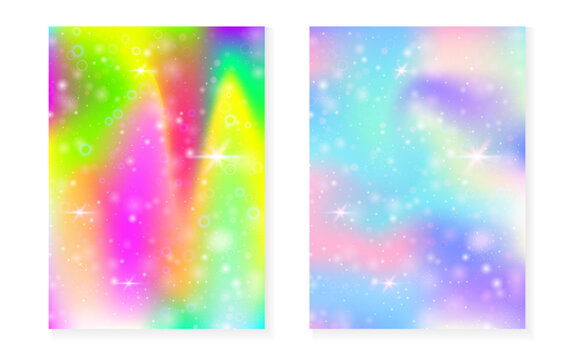 Magic Background With Princess Rainbow Gradient. Kawaii Unicorn Hologram.