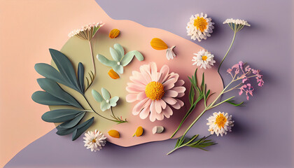 Colorful flowers 3D illustration background. Generative AI.