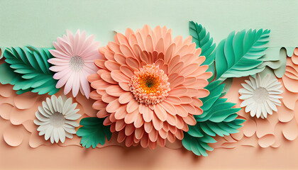 Colorful flowers 3D illustration background. Generative AI.