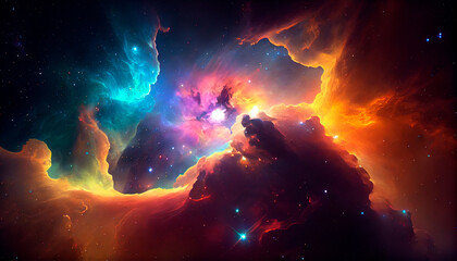 Obraz na płótnie Canvas Abstract outer space endless nebula galaxy background. Generative AI