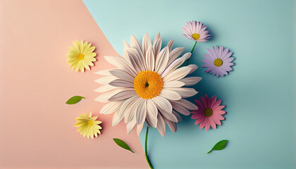 Colorful flowers 3D illustration background. Generative AI.