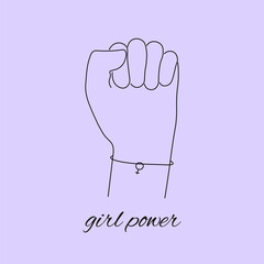 Woman hand feminism in trendy style one line. Trendy vector illustration. Vector illustration