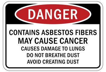 Asbestos chemical hazard sign and labels contains asbestos fibers Asbestos chemical hazard sign and labels may cause cancer, causes damage to lungs. Do not breathe dust. Avoid creating dust