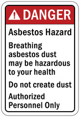 Asbestos chemical hazard sign and labels breathing asbestos dust may be hazardous to your health