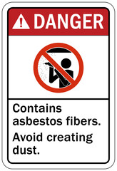 Asbestos chemical hazard sign and labels contains asbestos fibers. Avoid creating dust