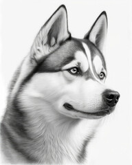 Fototapeta premium Pencil Sketch of a Siberian Husky Dog AI-Generated