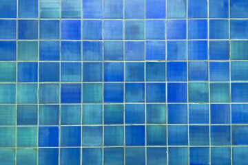 Colorful tile bathroom wall texture, old vintage deep blue kitchen floor background