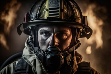 Fototapeta premium Firefighter searching for possible survives. Generative AI