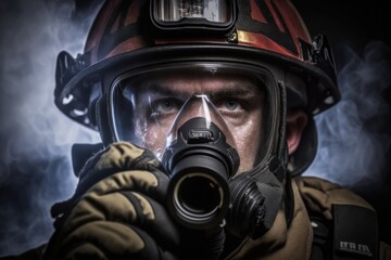 Firefighter searching for possible survives. Generative AI