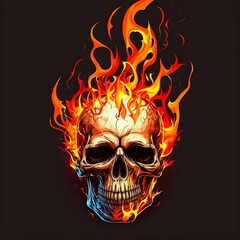 Skull logo with fire flames. Generative AI