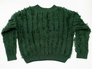 Dark green knitted sweater on a white background, flatley fashion