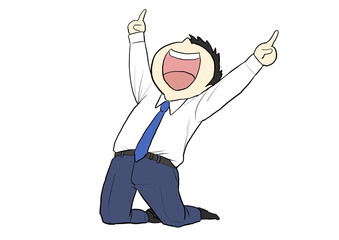両指を立てて喜ぶサラリーマン