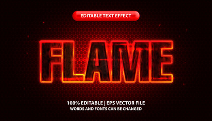 Flame text, editable text effect template, red neon light effect, futuristic glowing text style