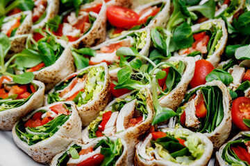 Vegetables roll for a breakfast buffet at the hotel.