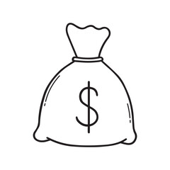 Money bag doodle. Dollar symbol in sketch style. Vector illustration isolated on white background.