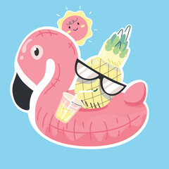 pineapple in summer swim ring.