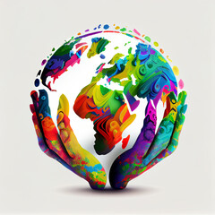 Multicolored illustration of planet earth. AI generative.