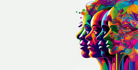 Multi-ethnic people with different colors. Banner of diversity, independence and equality. AI generative.