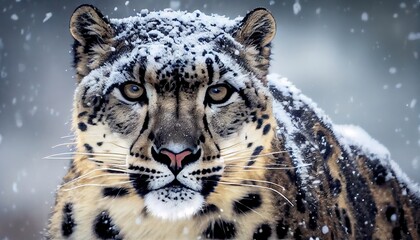 Majestic Snow Leopard Amidst Winter Wonderland: A Sight to behold in Nature's Splendor: Generative AI