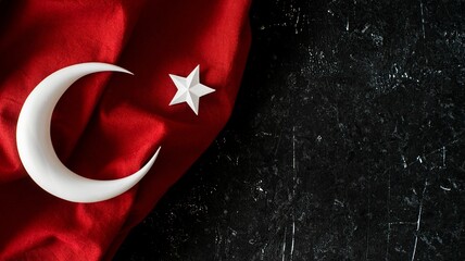 Türk bayrağı, Turkish flag and 3d crescent moonand star on black stone background