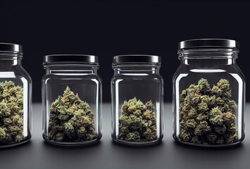 glass jars with the cannabis Generative ai