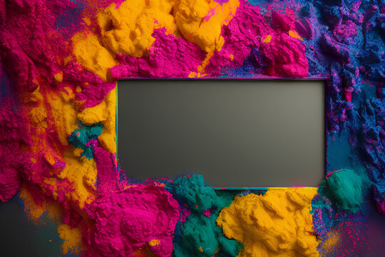 Um display que apresenta uma explosão de tinta em pó colorida, composição perfeita e detalhada, tornando-o simplesmente lindo. Gerado por inteligência Artificial.