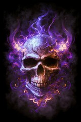 Fototapeta premium Skull with violet blue smoke flames. Generative AI