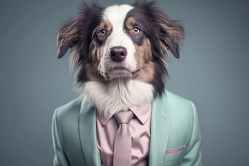 Portrait of a dog wearing suit and tie , Generative AI