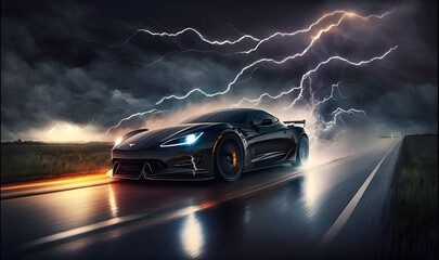 Obraz na płótnie Canvas Adrenaline-Pumping Generative AI Supercar Racing with Lightning Streaks
