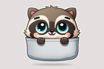 cartoon cute raccoon in blue bag