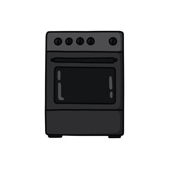 stove doodle icon, vector color line illustration