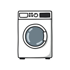 washing machine doodle icon, vector color line illustration