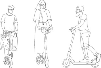 sketch vector illustration of a person playing a scooter