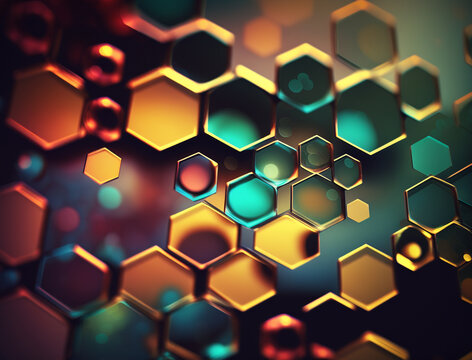 Abstract stained geometrical glass defocus background. Modern magical color glass background. Bokeh filled precious glass particles background design. 