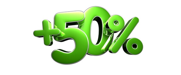 Plus 50 Percent 3d illustration sign. Special Offer plus 50% Discount Tag. Advertising signs. Product design. Product sales.