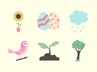 Flat Elements of Spring Season Vector Illustration.