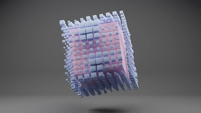 abstract floating spinning cubes, perfect looping video
