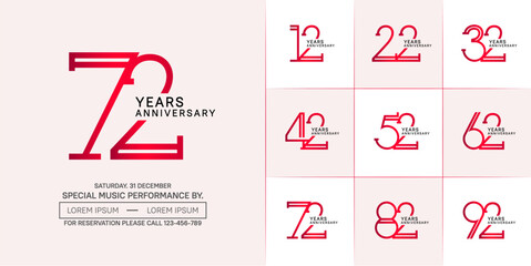 set of anniversary flat red and black color with soft color background for special celebration event