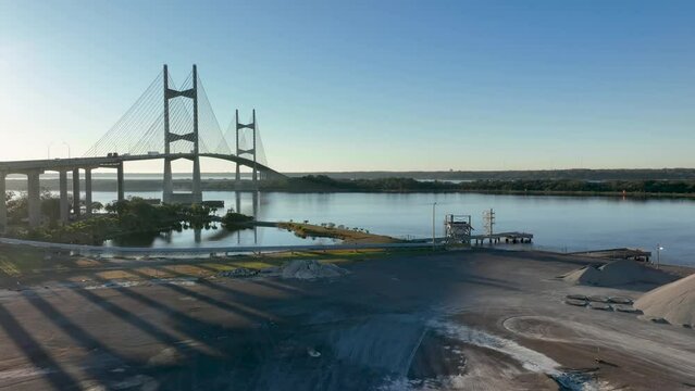Aerial view of the Dames Point Bridge in Jacksonville, Florida. 