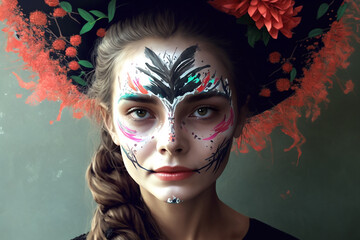 jovem com maquiagem de dia das bruxas 