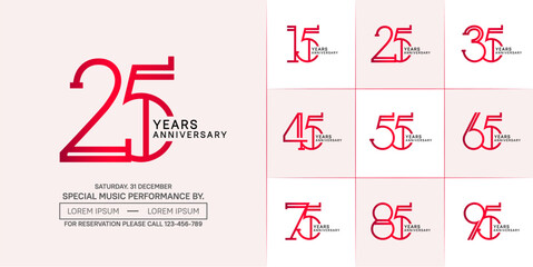 set of anniversary flat red and black color with soft color background for special celebration event