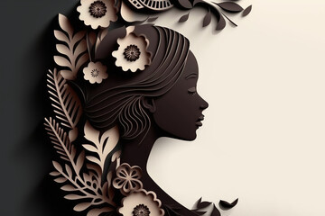 arte floral com rosto de mulher, dia internacional da mulher 