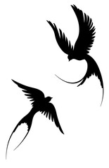 Swallow silhouette. Two birds logo. Isolated flying birds.